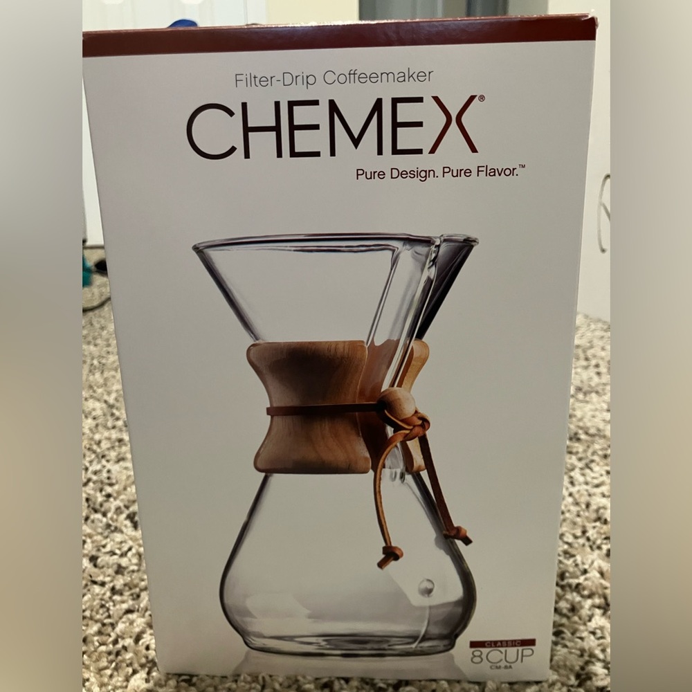 New Chemex Glass Coffee Maker with Wooden Collar, 8 cup